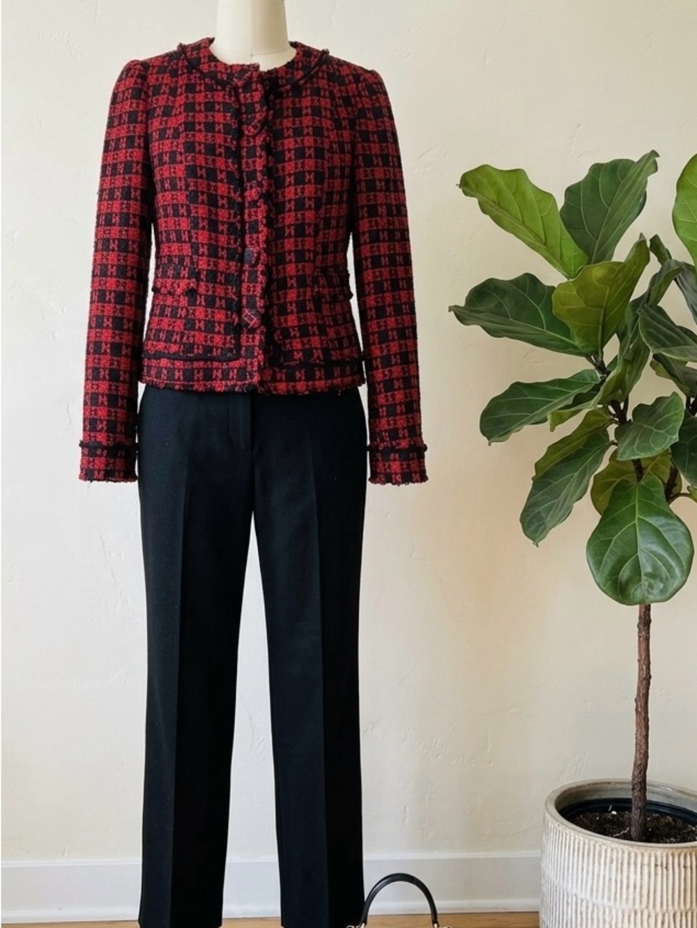 Express Red and Black Tweed Women's Blazer